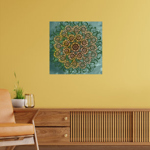 Solros Mandala Nature Älskare SunBlommor Blommigt Poster