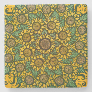 Solros Mandala Nature Älskare SunBlommor Blommigt Stenunderlägg