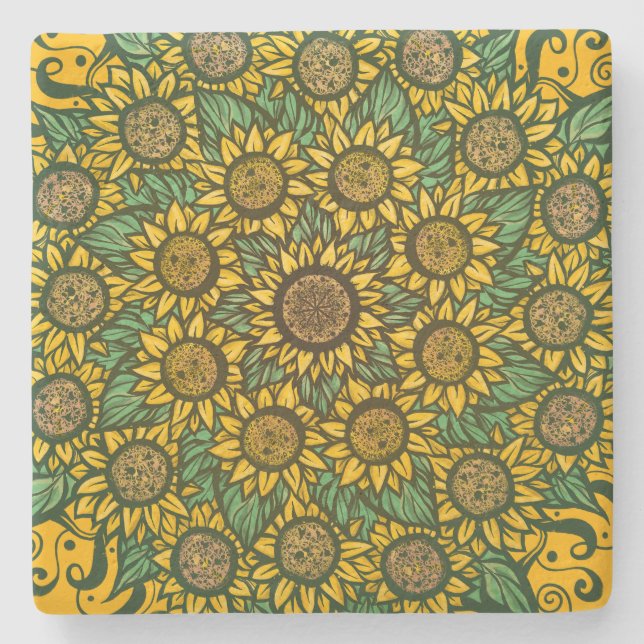 Solros Mandala Nature Älskare SunBlommor Blommigt Stenunderlägg (Framsidan)