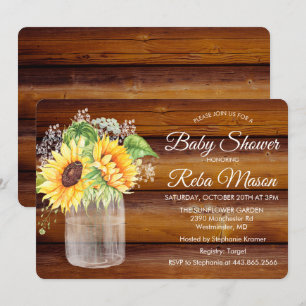 Solros Masonburk Baby Shower Inbjudan
