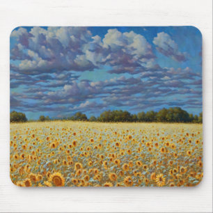 Solros Meadow Whimsical Art Cloudy Himlar Musmatta