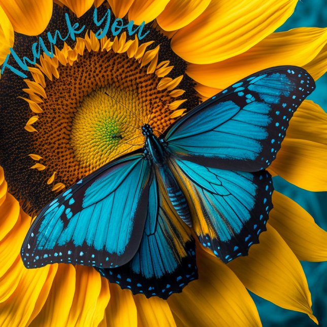 Solros med Aqua Blue Butterfly Tack Kort (Skapare uppladdad)