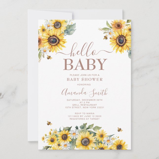Solros med Bee Oh Baby Shower Inbjudningar (Framsida)