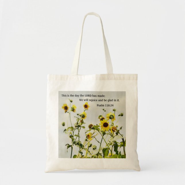 Solros med Bible Verse Tote Bag Tygkasse (Framsidan)
