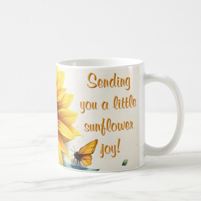 Solros med fjärilar med Anpassade Text Kaffemugg (Höger)