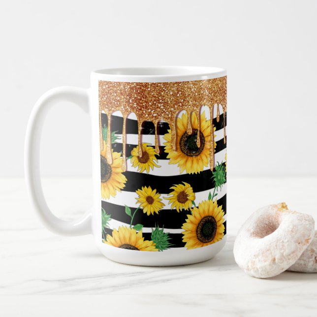 Solros med Guld Glitter Kaffemugg (Med munk)