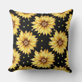 Solros med svart bakgrund kudde