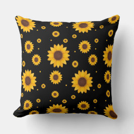Solros med svart bakgrund kudde