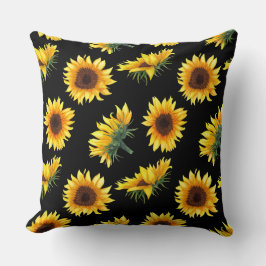 Solros med svart bakgrund kudde