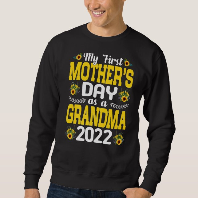 Solros Min första Mors dag som mormor Lång Ärmad Tröja (Framsida)