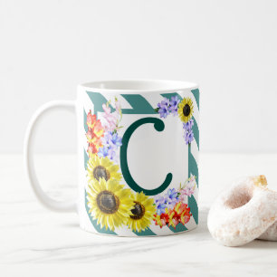 Solros Monogram Teal Rand Kaffemugg