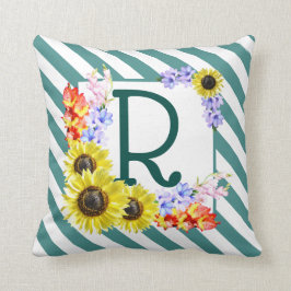 Solros Monogram Teal Rand Kudde