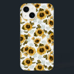 Solros Mönster<br><div class="desc">Rustic mönster i vattenfärgsillustration av gult solblommor med baby utandning.</div>