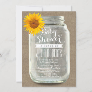 Solros & Murar Krukor Baby Shower i Linslakanstyg Inbjudningar