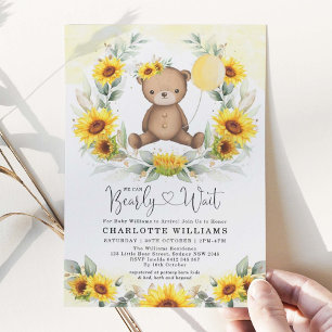 Solros Nalle, sommargrey Baby Shower Inbjudningar