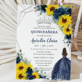 Solros Navy Blue Blommigt Princess Quinceañera Inbjudningar