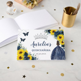 Solros Navy Blue Princess Silver Quinceañera Gästböcker