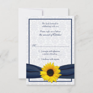 Solros Navy Damast Blommig Bröllop RSVP-kort OSA Kort