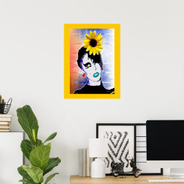 Solros Nyckelpiga Akvarell Konst Poster
