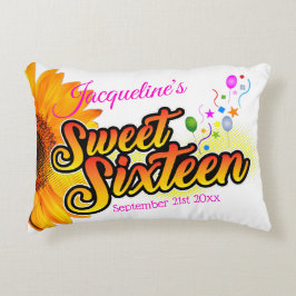 Solros och ballonger på vit Sweet sixteen Prydnadskudde