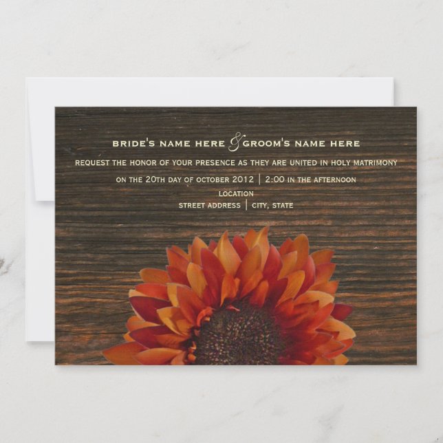 Solros och Barnwood Rustic Wedding bjudande Inbjudningar (Framsida)