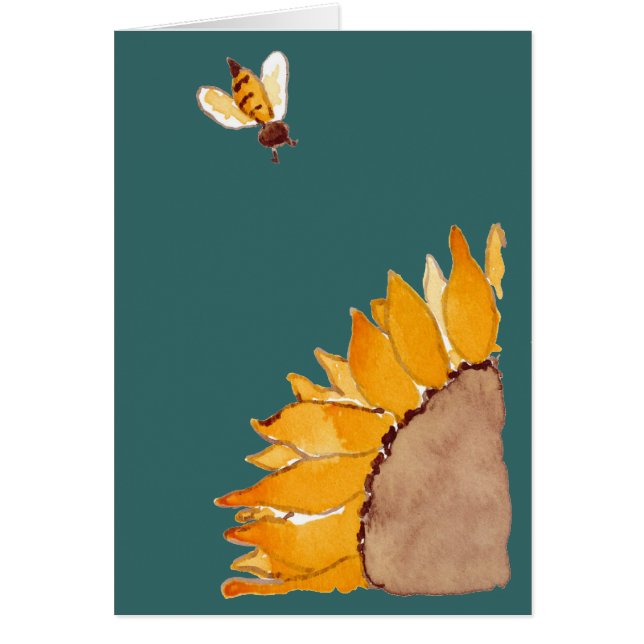 Solros och bi hälsningskort (Framsidan)