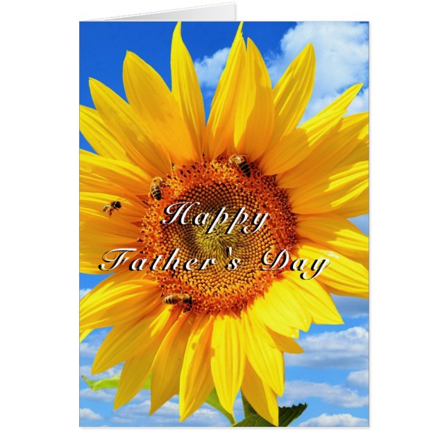 Solros och bin lycklig Fars dag på Blå himmel Hälsningskort (Framsidan)