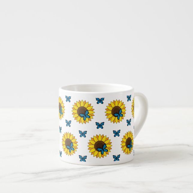 Solros och blå fjäril espressomugg (Framsida höger)