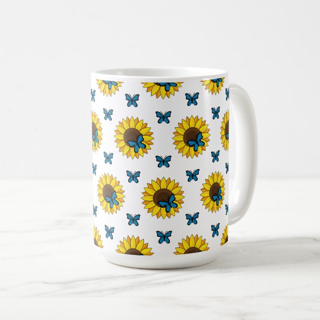 Solros och blå fjäril kaffemugg (Framsida höger)