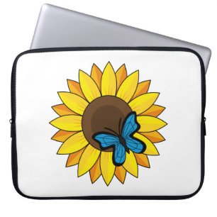 Solros och blå fjäril laptop fodral