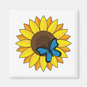 Solros och blå fjäril magnet