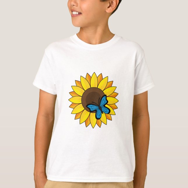 Solros och blå fjäril t shirt (Framsida)