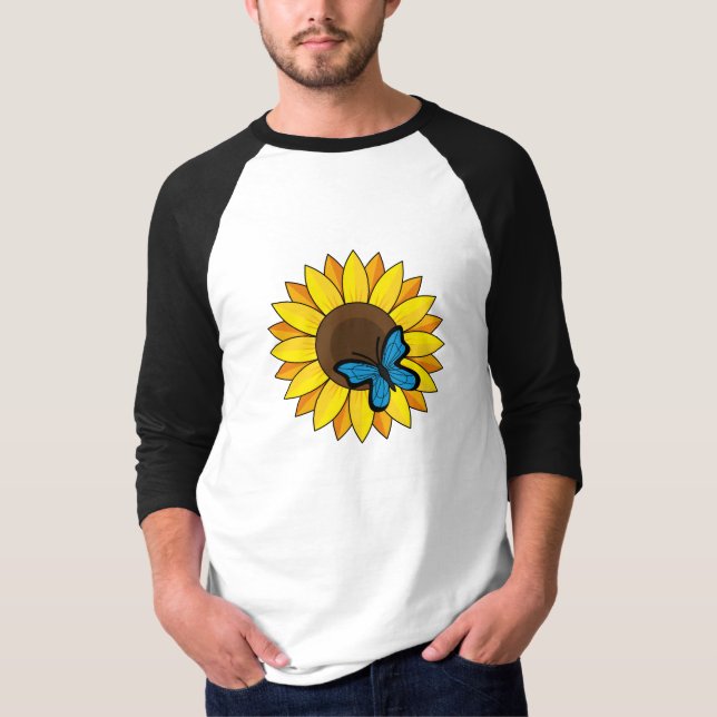 Solros och blå fjäril t shirt (Framsida)