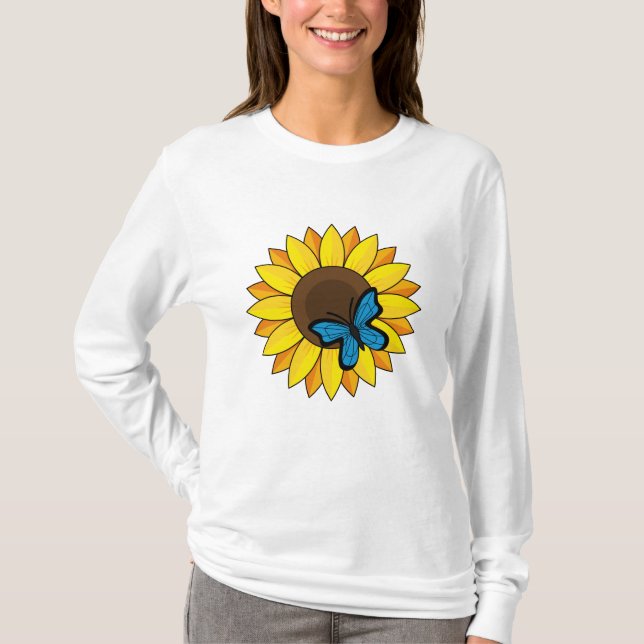 Solros och blå fjäril t shirt (Framsida)