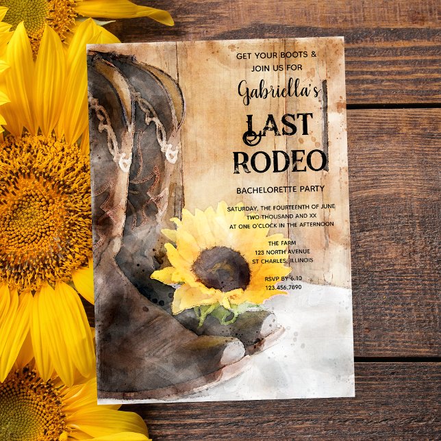 Solros och Boots Last Rodeo Bachelorette Party Inbjudningar (Skapare uppladdad)