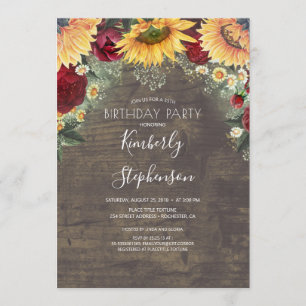 Solros och Burgundy Ro Rustic Birthday Inbjudningar