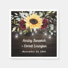 Solros och Burgundy Röd ros Rustic Bröllop Pappersservett