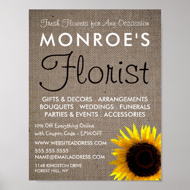 Solros och Burlap, Floristry Advertising Poster (Framsidan)