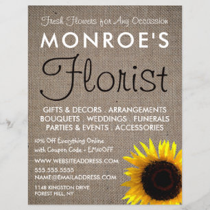 Solros och Burlap, Floristry Reklam Reklamblad
