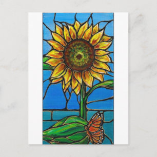Solros och Butterfly Art - nedfläckad glas stil! Vykort