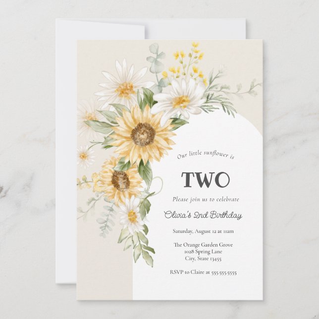 Solros och Daisy födelsedag Inbjudningar (Framsida)