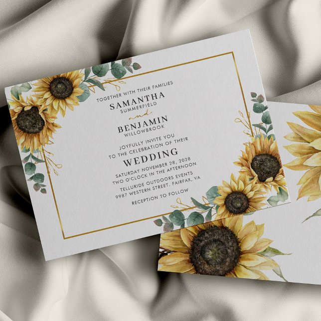 Solros och Eucalyptus Greenery Blommigt Bröllop Inbjudningar (Sunflower Floral Eucalyptus Elegant Wedding Invitation)