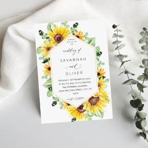 Solros och eukalyptus MOD Blommigt Bröllop - vit Inbjudningar