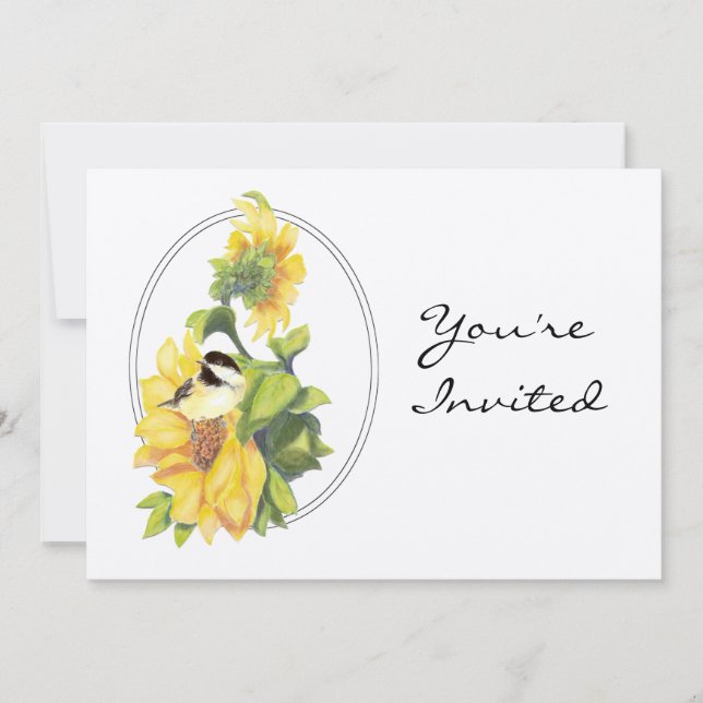 Solros och fågel vid Anpassningsbarna pension Part Inbjudningar (Framsida)