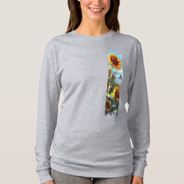Solros och fjäril, brushstroke-färg t shirt (Framsida)