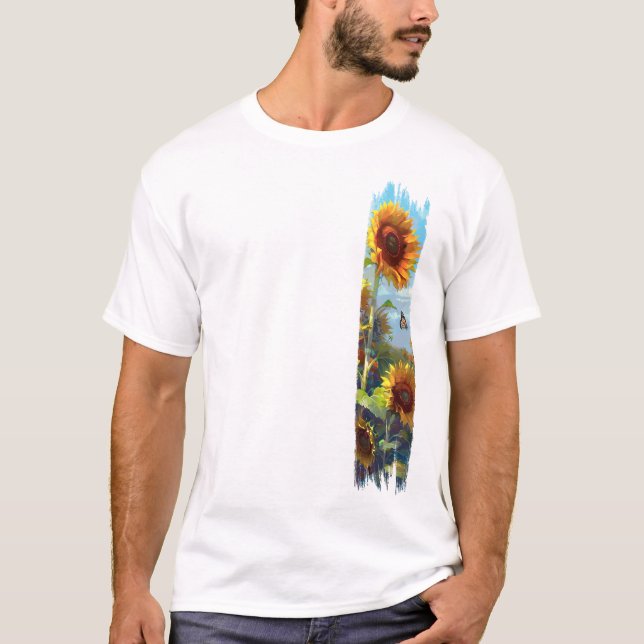 Solros och fjäril, brushstroke-färg t shirt (Framsida)