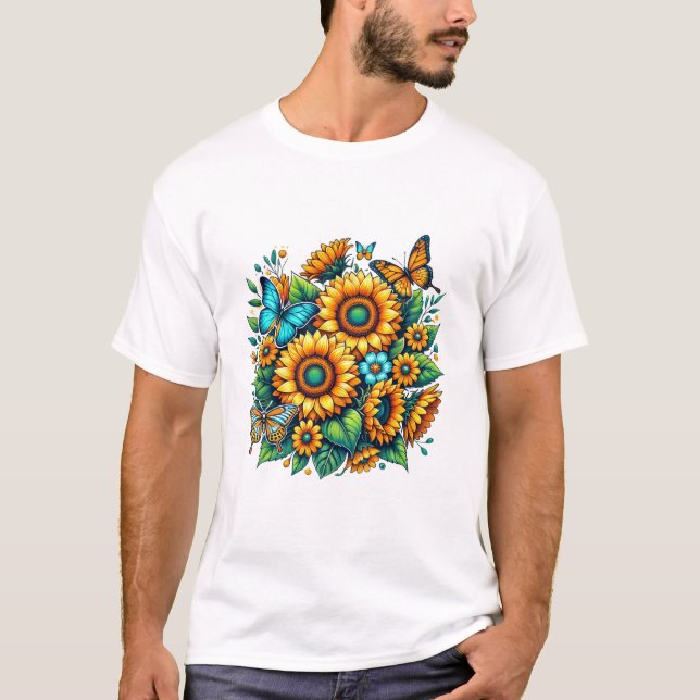 Solros och fjäril Tote Bag - Blommigt T Shirt (Framsida)