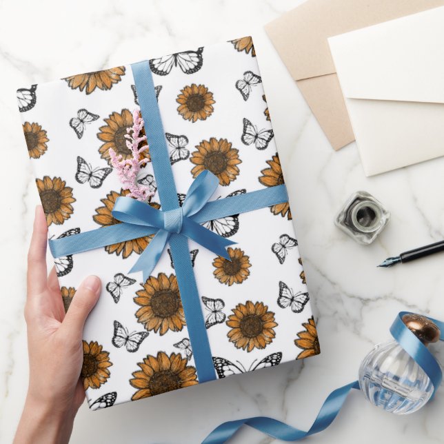 Solros och fjärilar Boho-mönster  Presentpapper (Gifting)