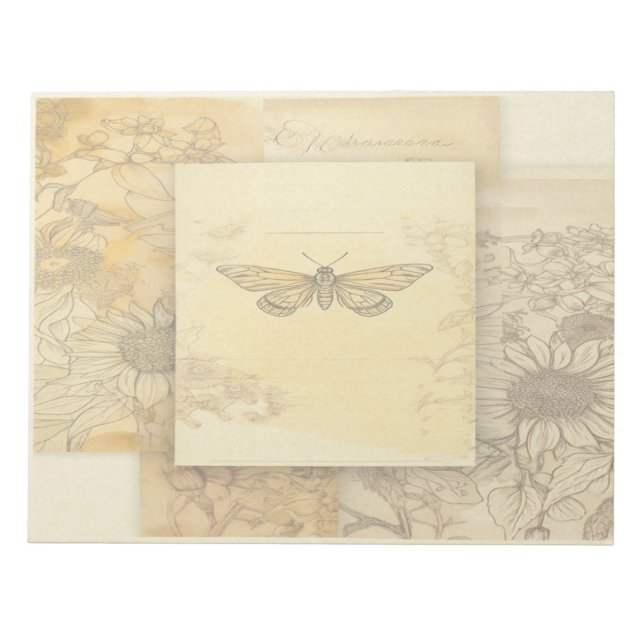 Solros och fjärilspemera konstkollage anteckningsblock (Framsida)