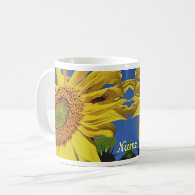 Solros och gästblomma Personlig Kaffemugg (Framsida vänster)